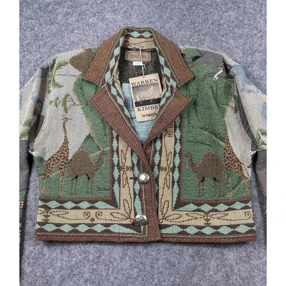 Warren Kimble Painted Pony Jacket Womens Medium Noah's Ark Tapestry USA 90's NEW